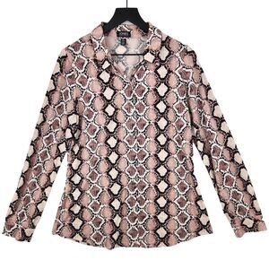 Jones New York Blouse Womens Large Button Down Animal Print Stretch Mob Wife